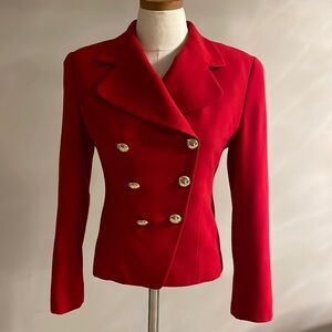 Ellen Tracy Linda Allard Petite Double Breasted blazer wool Classic RED color 2P